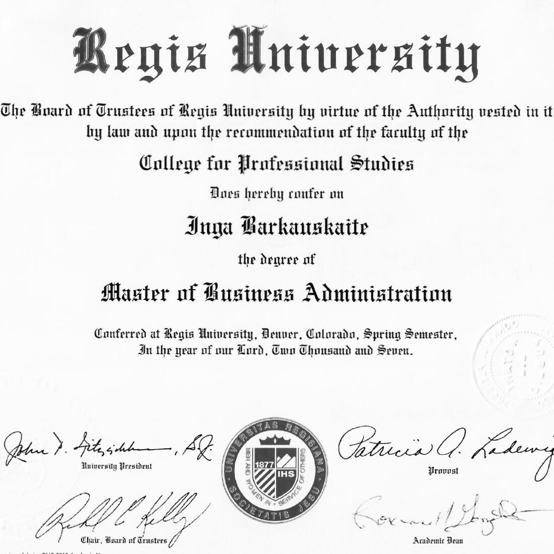 Inga's MBA Diploma Inga's MBA Diploma