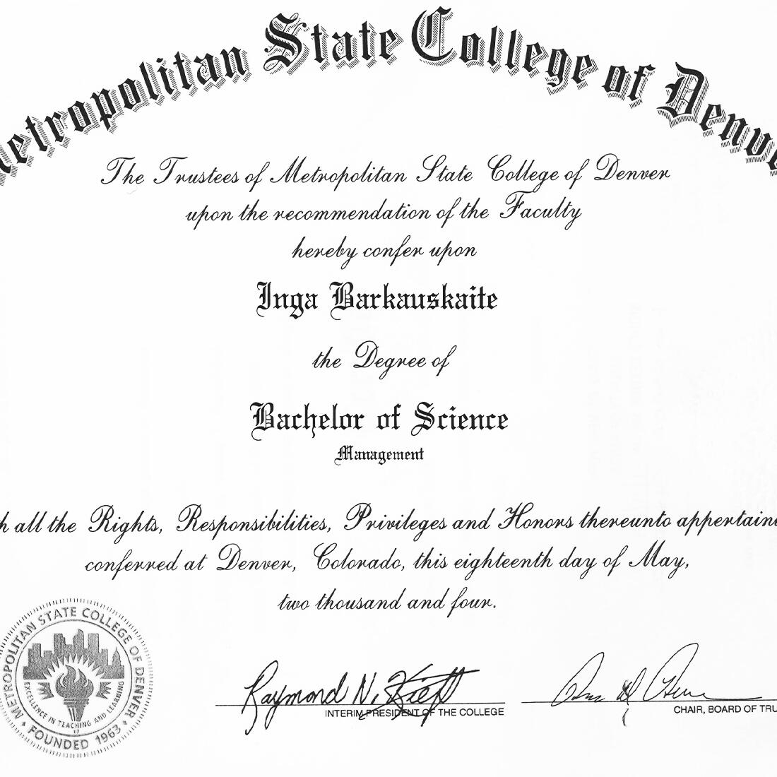 Inga's Bachelors Degree Inga's Bachelors Degree