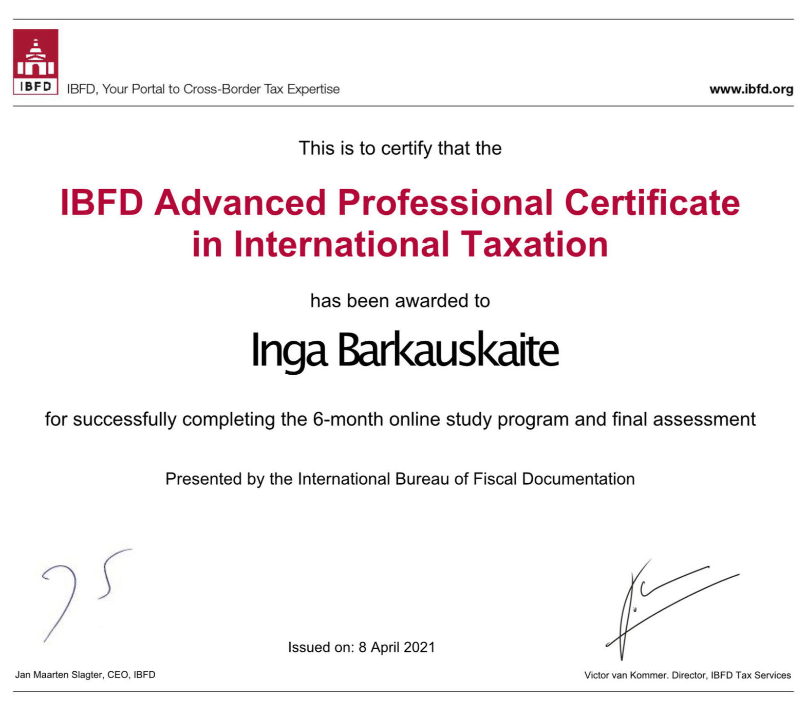 Inga&#39;s IBFD Tax Diploma