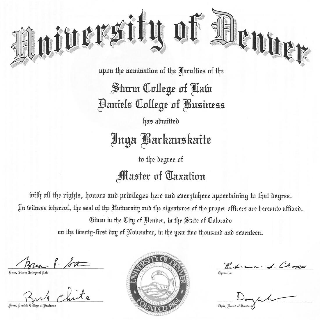 Inga&#39;s Master of Tax Diploma