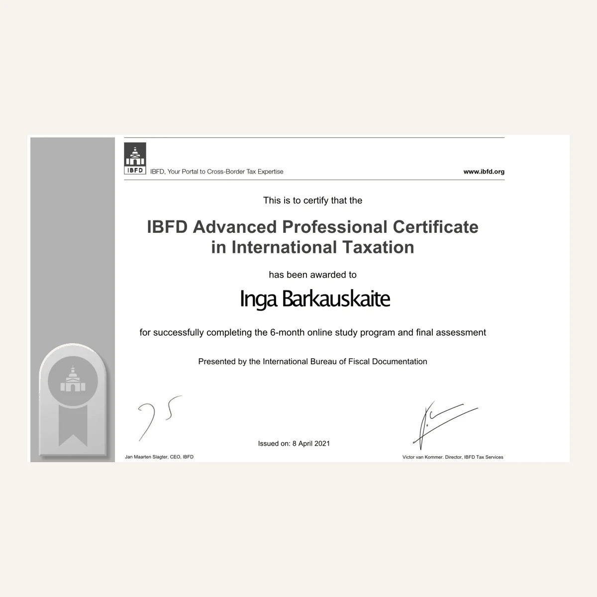IBFD advanced international taxation certificate