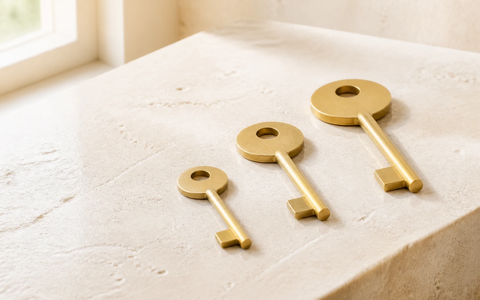 One key on a hook, and four hooks empty